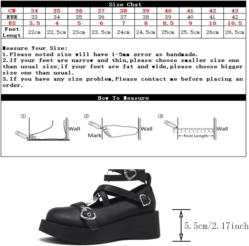 Mary Jane Shoes for Women, Sweet Ankle Strap Chunky Heel Goth Platform Dress Pumps Lolita Shoes Round Toe Oxfords Shoes