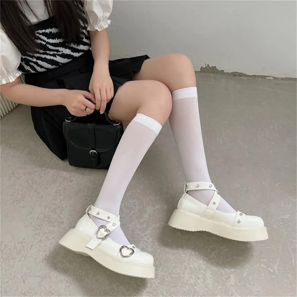 Mary Jane Shoes for Women, Sweet Ankle Strap Chunky Heel Goth Platform Dress Pumps Lolita Shoes Round Toe Oxfords Shoes
