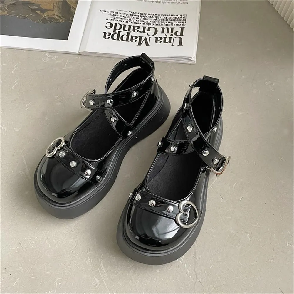 Mary Jane Shoes for Women, Sweet Ankle Strap Chunky Heel Goth Platform Dress Pumps Lolita Shoes Round Toe Oxfords Shoes