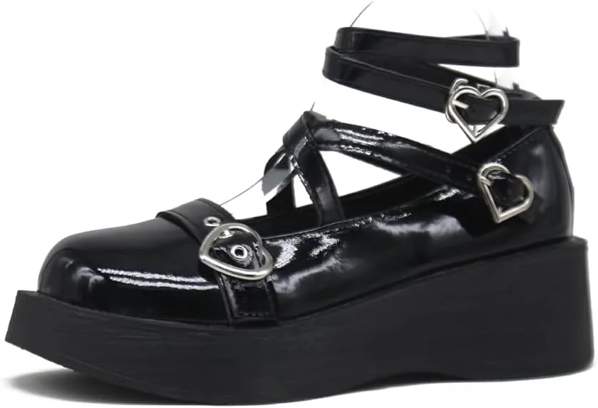 Mary Jane Shoes for Women, Sweet Ankle Strap Chunky Heel Goth Platform Dress Pumps Lolita Shoes Round Toe Oxfords Shoes