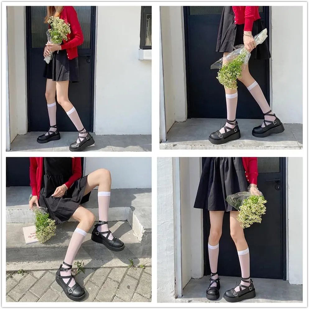 Mary Jane Shoes for Women, Sweet Ankle Strap Chunky Heel Goth Platform Dress Pumps Lolita Shoes Round Toe Oxfords Shoes