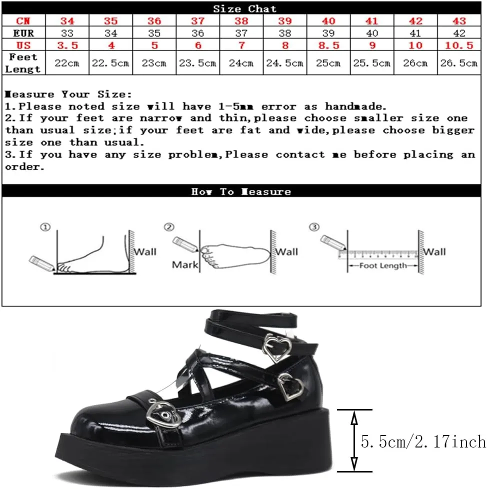 Mary Jane Shoes for Women, Sweet Ankle Strap Chunky Heel Goth Platform Dress Pumps Lolita Shoes Round Toe Oxfords Shoes