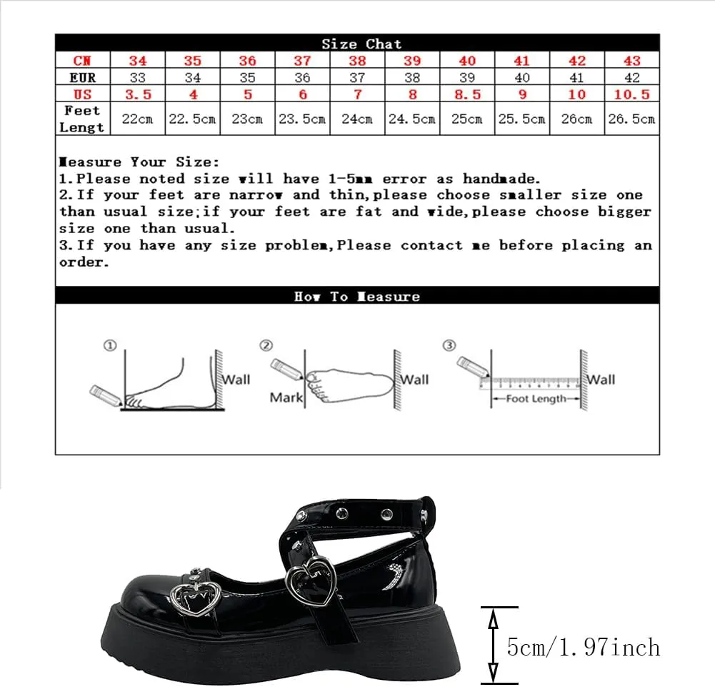 Mary Jane Shoes for Women, Sweet Ankle Strap Chunky Heel Goth Platform Dress Pumps Lolita Shoes Round Toe Oxfords Shoes