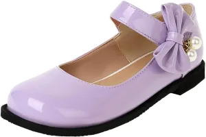 Meefit Women Flat Mary Janes Shoes Patent Leather Cute Pumps with Bow Uniform Shoes