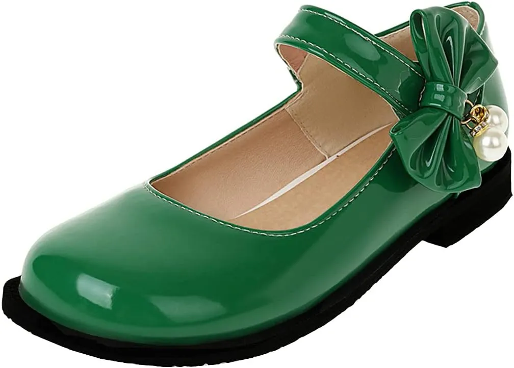 Meefit Women Flat Mary Janes Shoes Patent Leather Cute Pumps with Bow Uniform Shoes