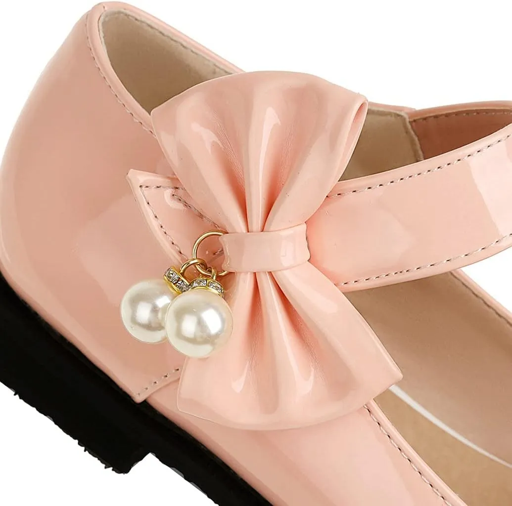 Meefit Women Flat Mary Janes Shoes Patent Leather Cute Pumps with Bow Uniform Shoes