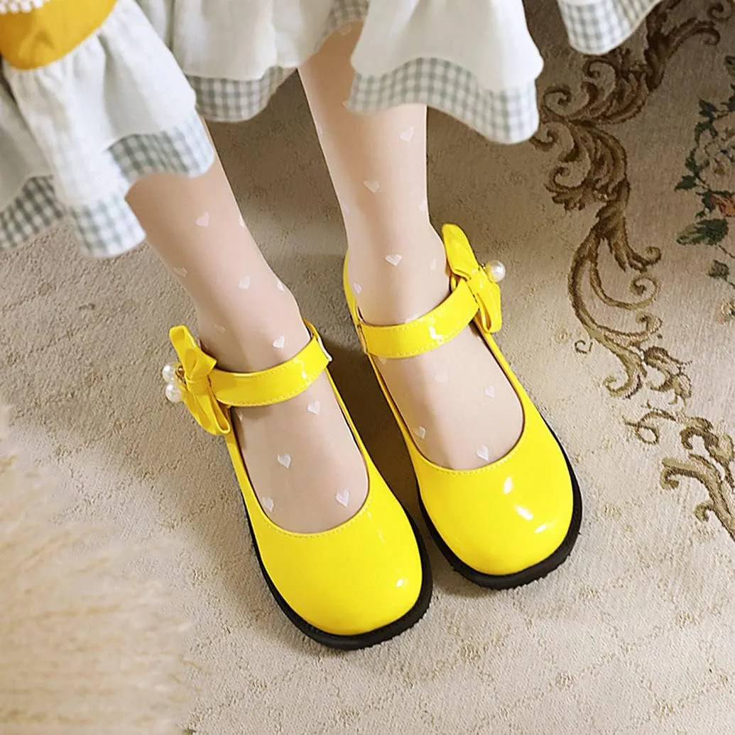 Meefit Women Flat Mary Janes Shoes Patent Leather Cute Pumps with Bow Uniform Shoes