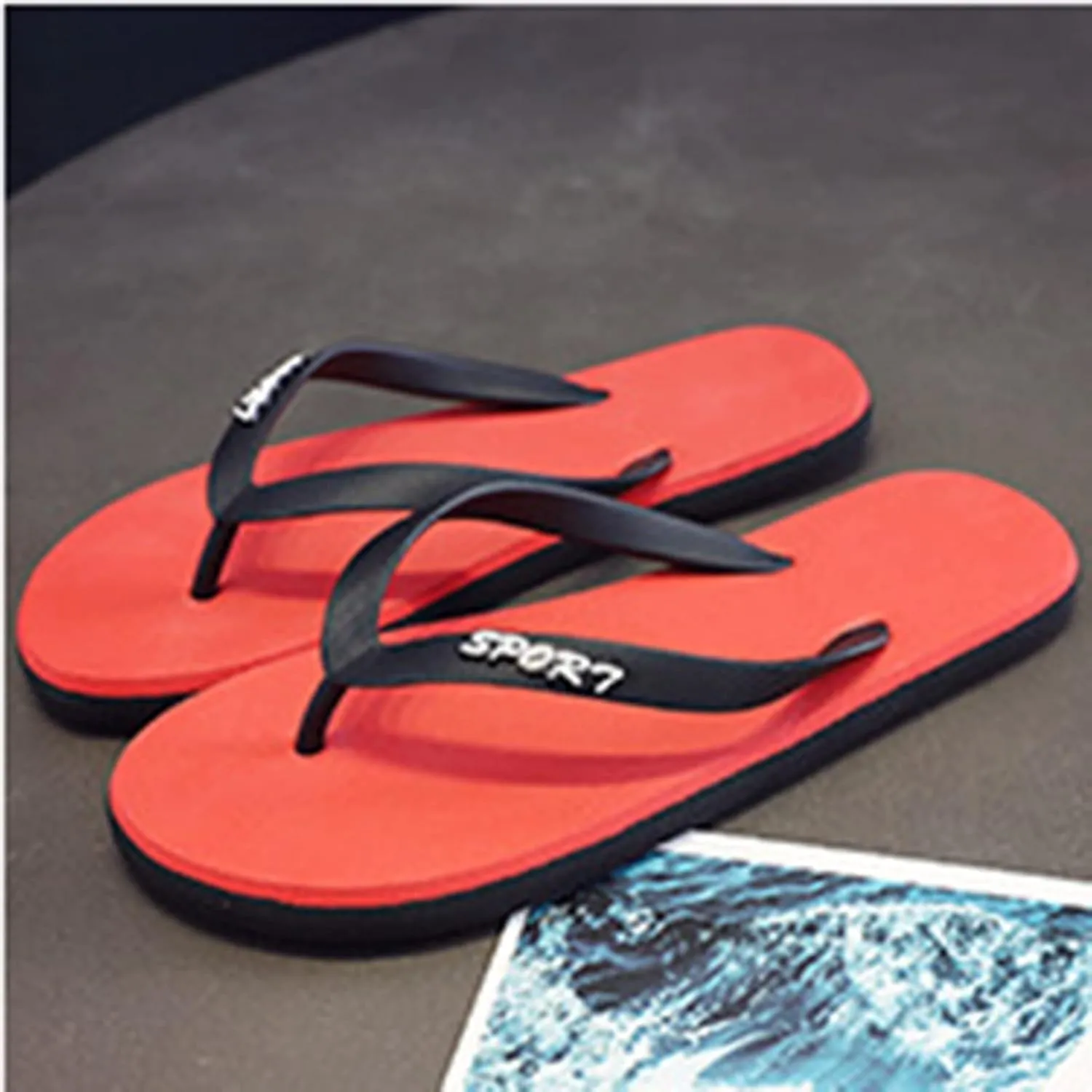 Men Fashionable Flat Toe Flip Flops Flat Beach Flip Flops Fashion Toe Flip Flops Sandals Light Walking Sandals, 8