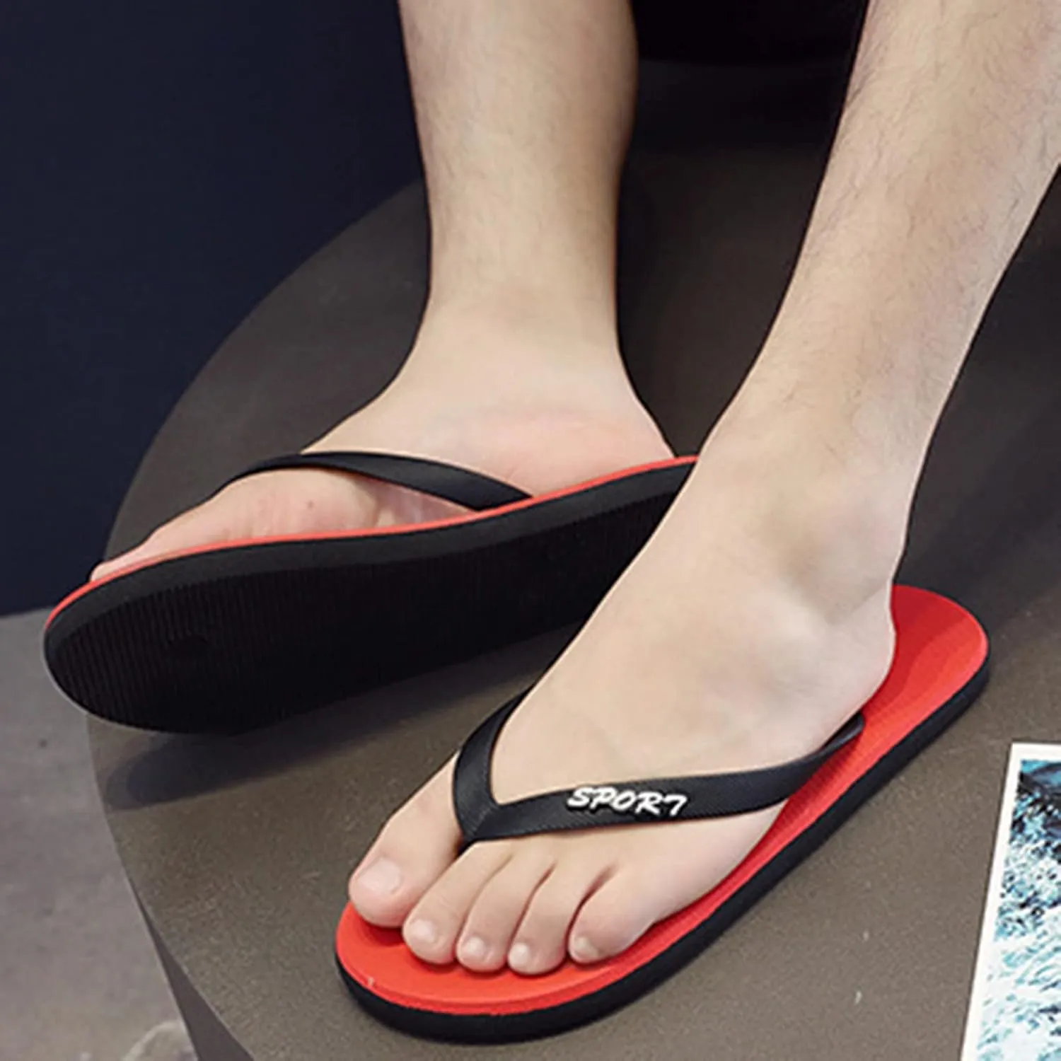 Men Fashionable Flat Toe Flip Flops Flat Beach Flip Flops Fashion Toe Flip Flops Sandals Light Walking Sandals, 8