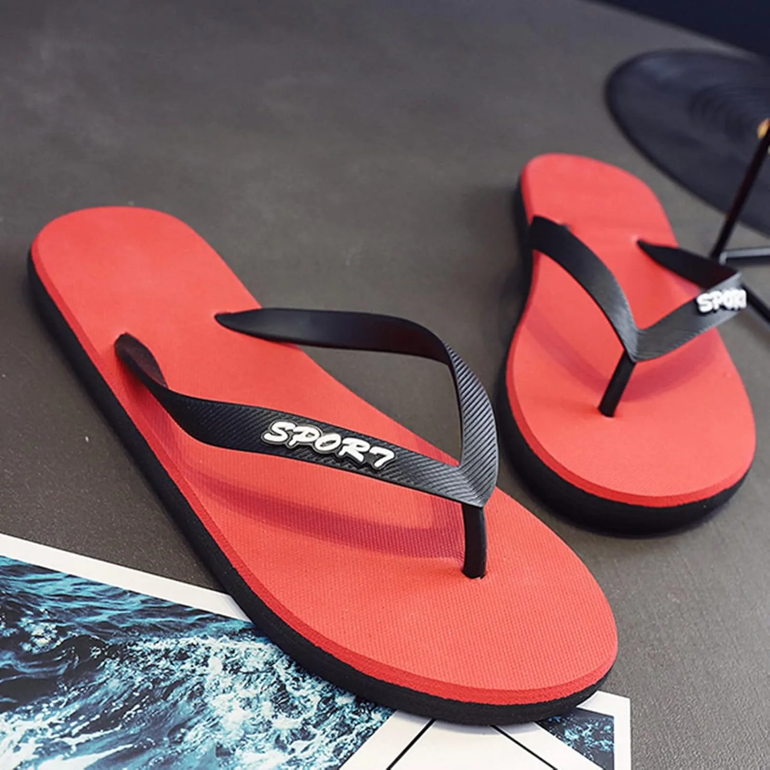 Men Fashionable Flat Toe Flip Flops Flat Beach Flip Flops Fashion Toe Flip Flops Sandals Light Walking Sandals, 8