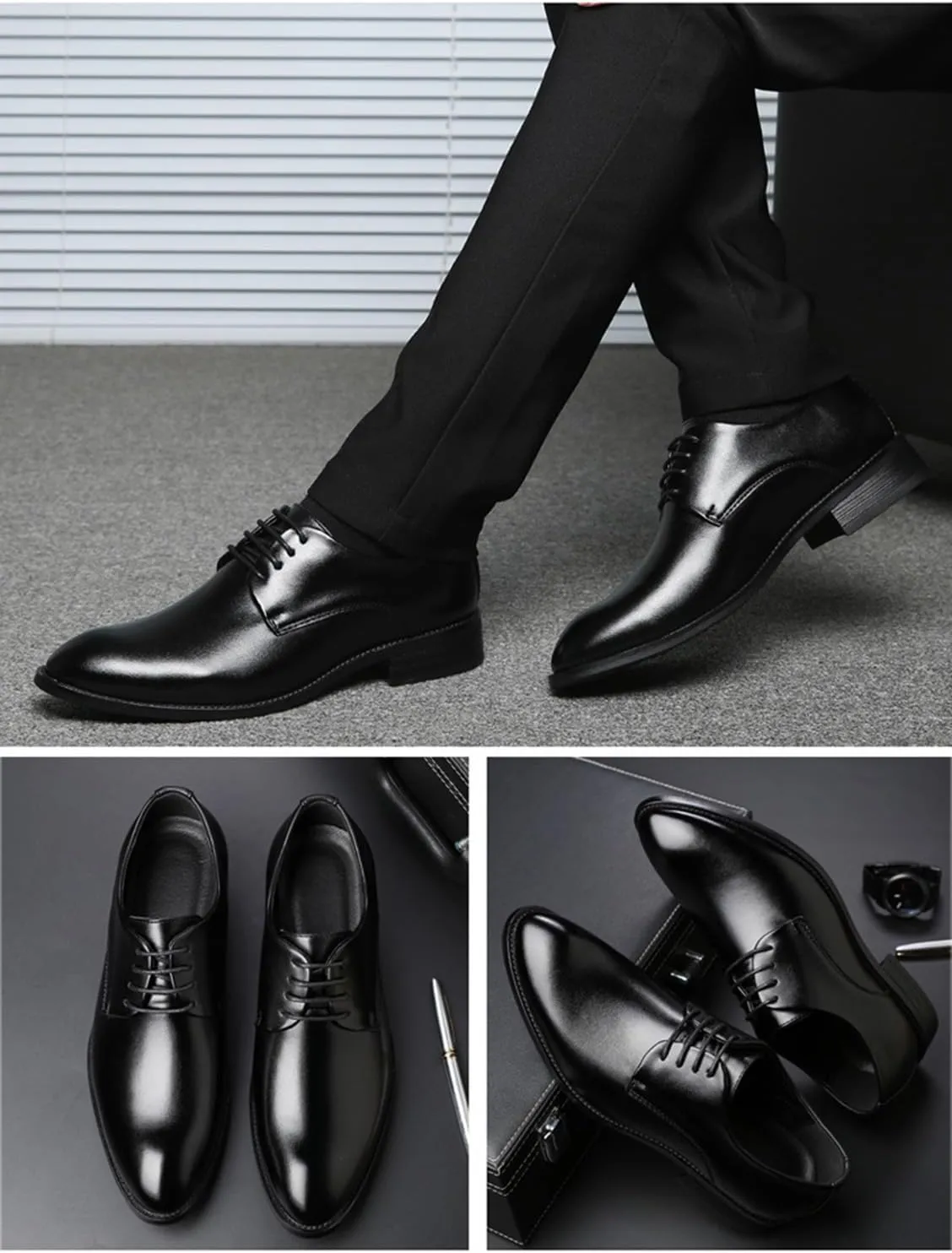 Men's Business Oxfords Formal Dress Shoes Classic Lace-ups Office Wedding Party Shoes