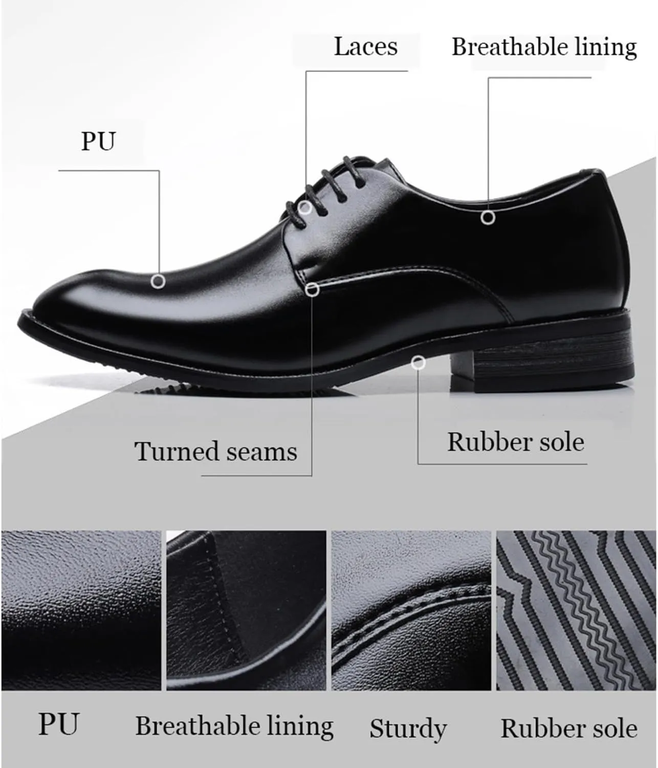 Men's Business Oxfords Formal Dress Shoes Classic Lace-ups Office Wedding Party Shoes