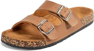 Mens Cork Footbed Sandals: Arch Support - Adjustable Double Buckle Slip-On Comfort Slides for Casual Summer Wear Beach