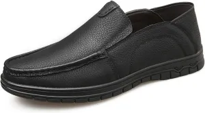 Mens Loafers Slip On Simple Driving Loafers Leather Anti-Slip Comfortable Flat Heel Casual Wedding Slip-ons