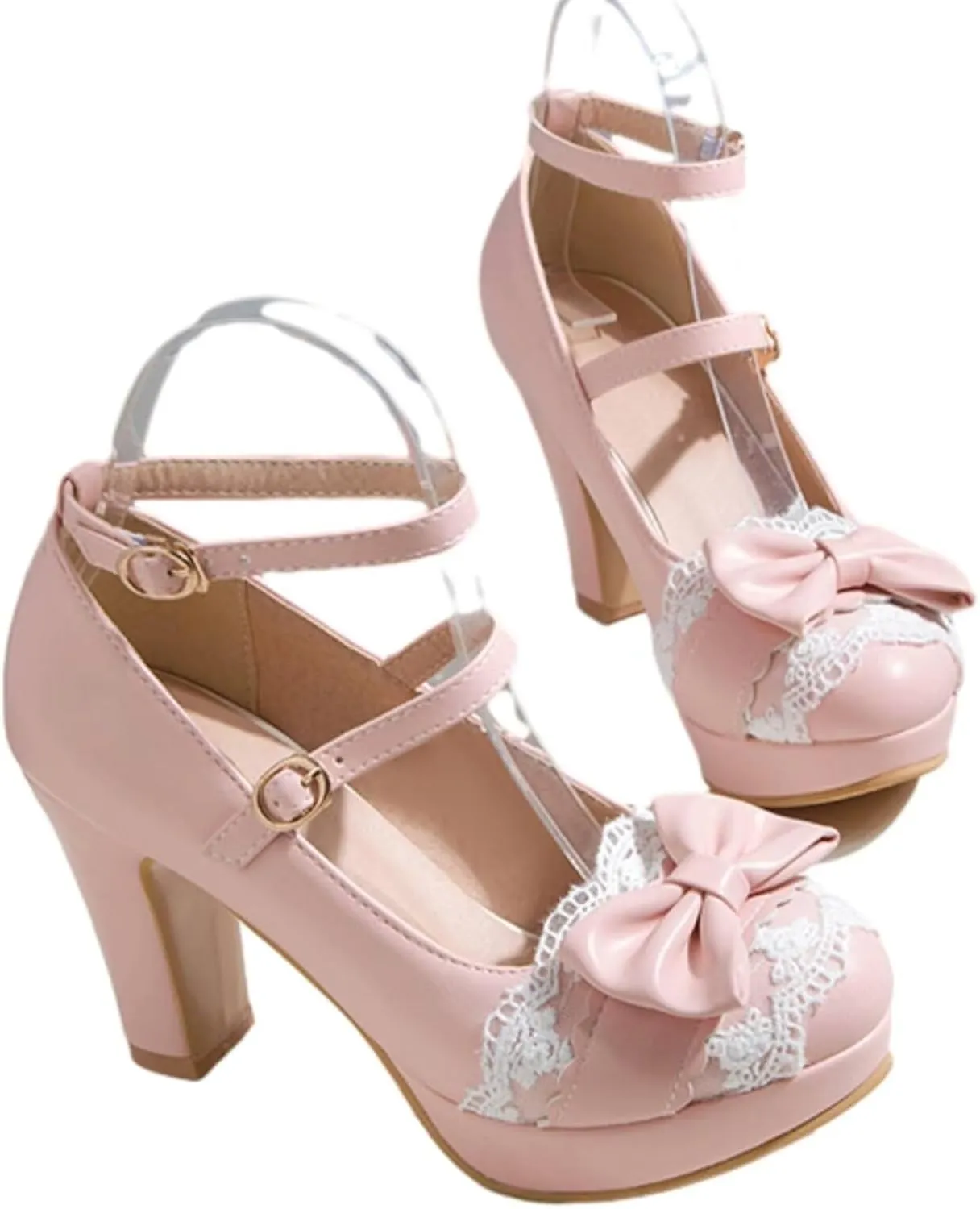 MEOTINA Cute Bow Heels Mary Janes Shoes Women Dress Platform Strappy High Heels Kawaii Shoes