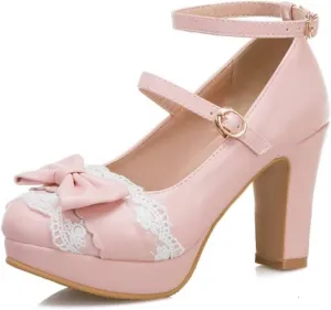 MEOTINA Cute Bow Heels Mary Janes Shoes Women Dress Platform Strappy High Heels Kawaii Shoes