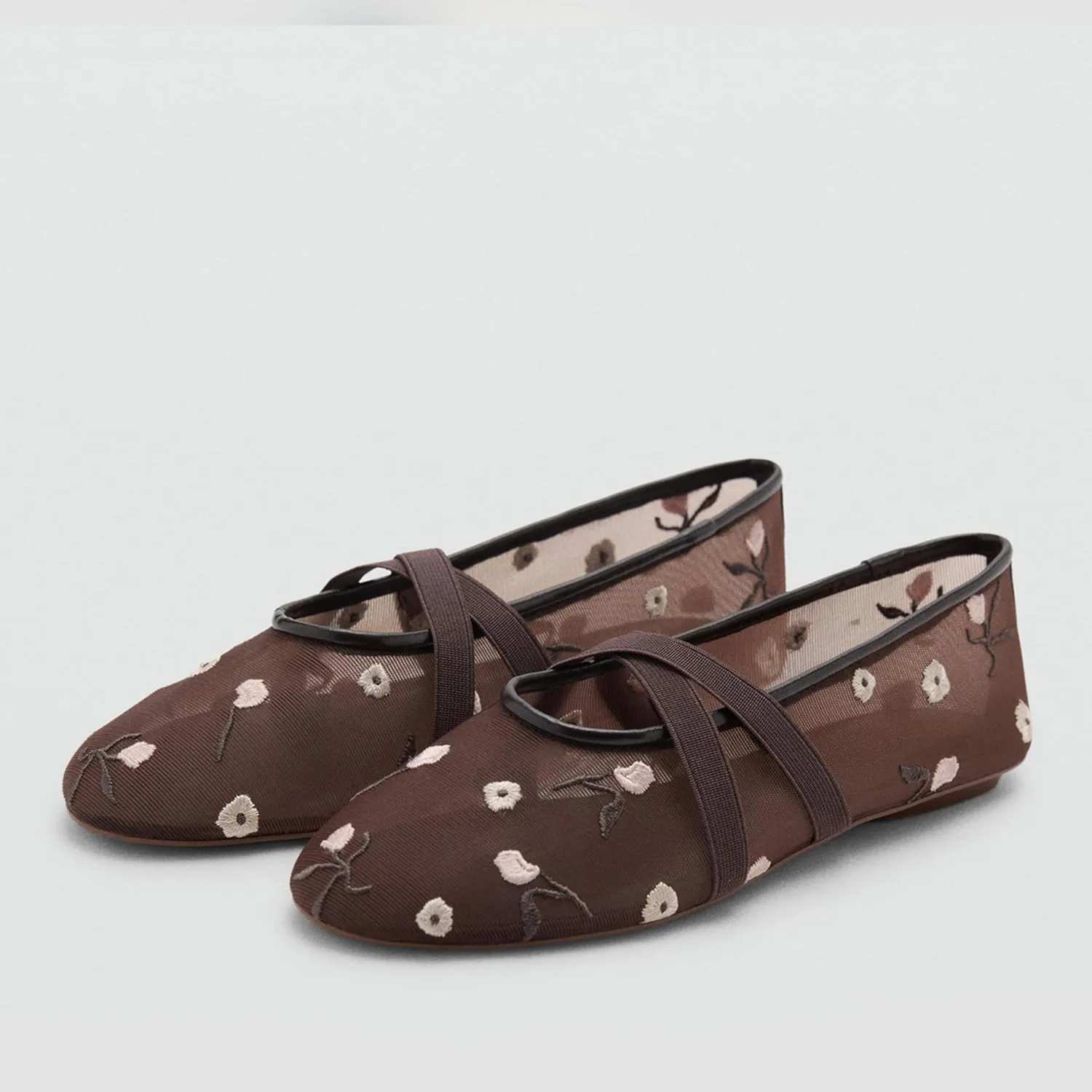 Mesh Mary Jane Flats for Women, Breathable Embroidery Design, Elegant and Comfortable Slip-On Ballet Dress Shoes