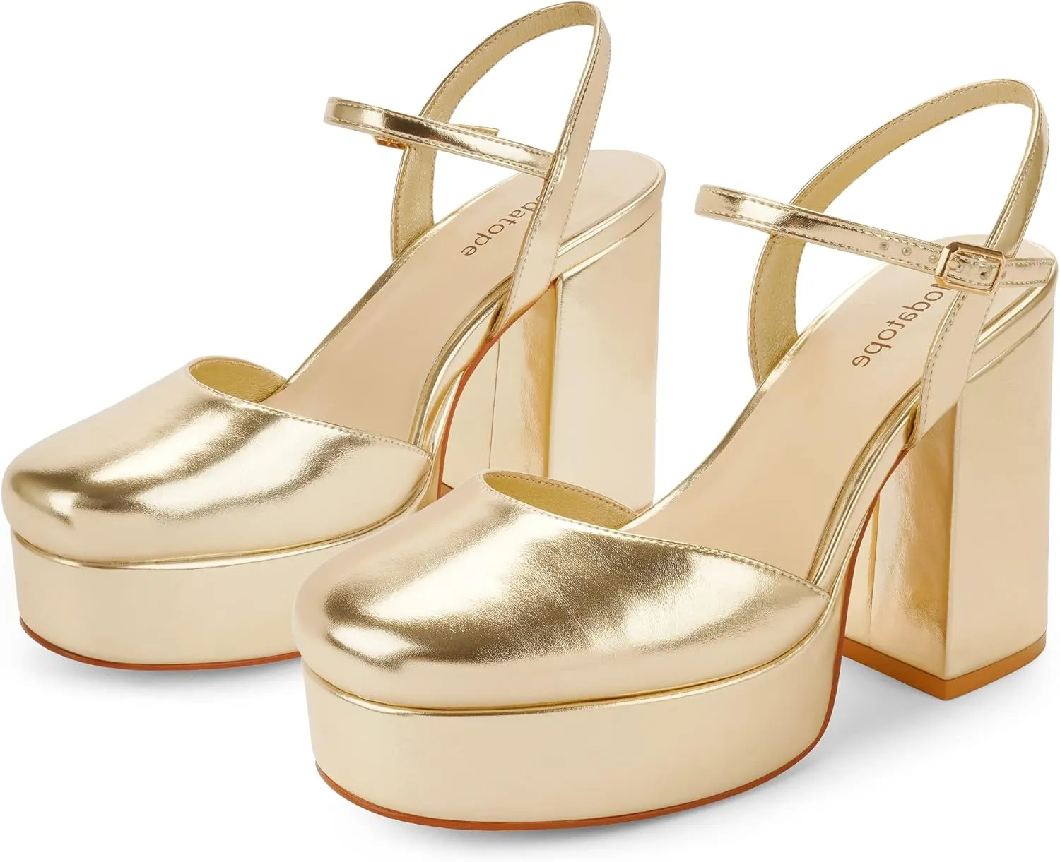Modatope Platform Heels for Women Close Toe Chunky Block Heel Pumps Ankle Strap Platform Sandals Womens Wedding Party Pumps