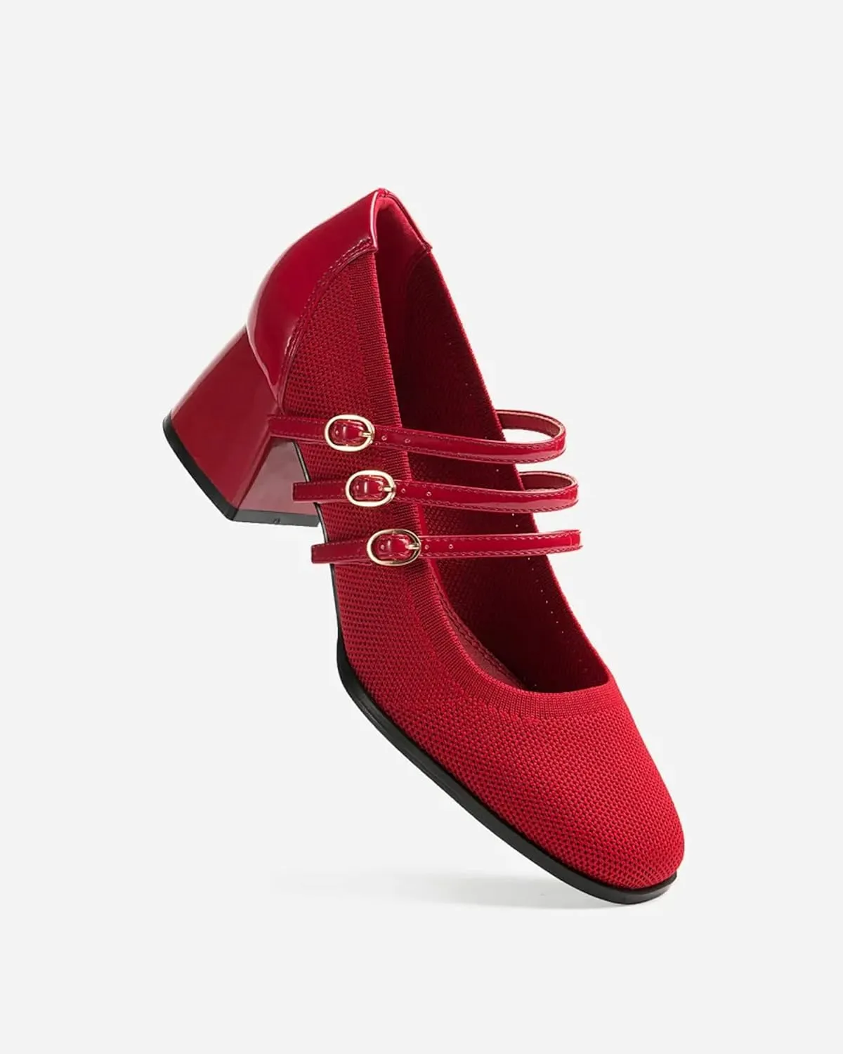 Mousse FIT Commute Women Pump Shoes with Square Toe Block Heeled Mary Janes