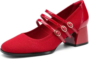Mousse FIT Commute Women Pump Shoes with Square Toe Block Heeled Mary Janes