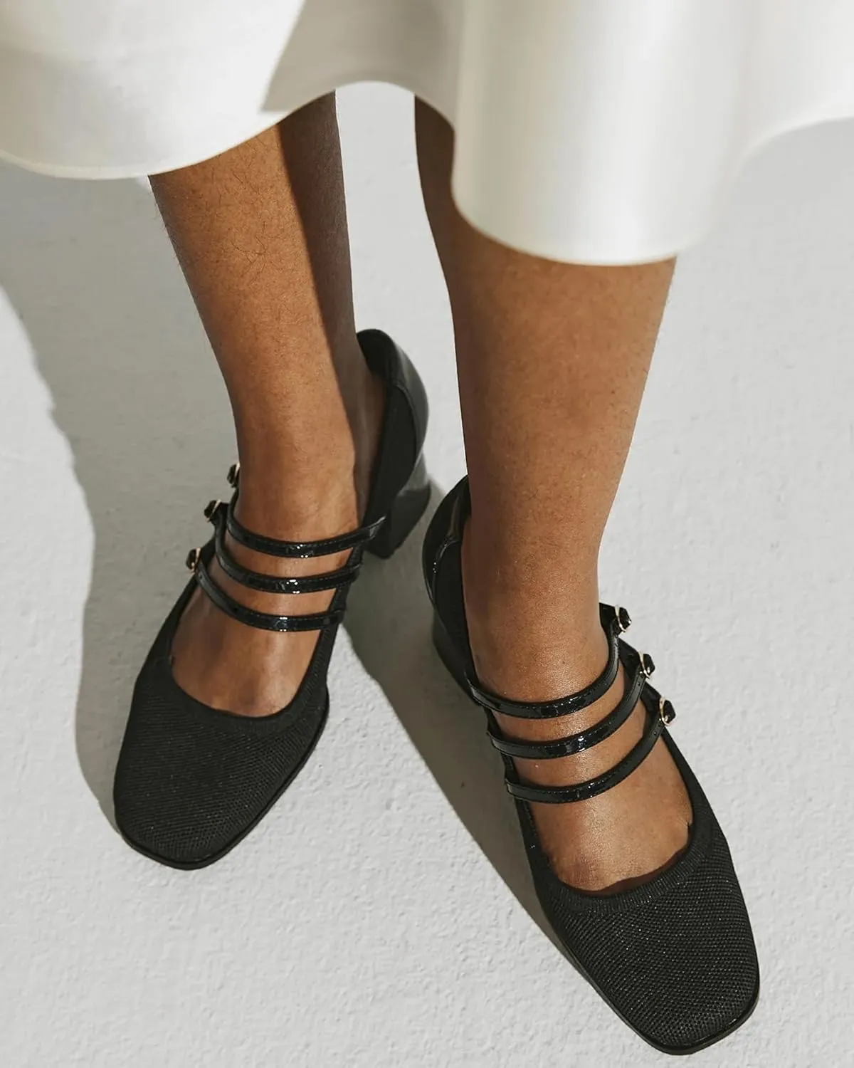 Mousse FIT Commute Women Pump Shoes with Square Toe Block Heeled Mary Janes