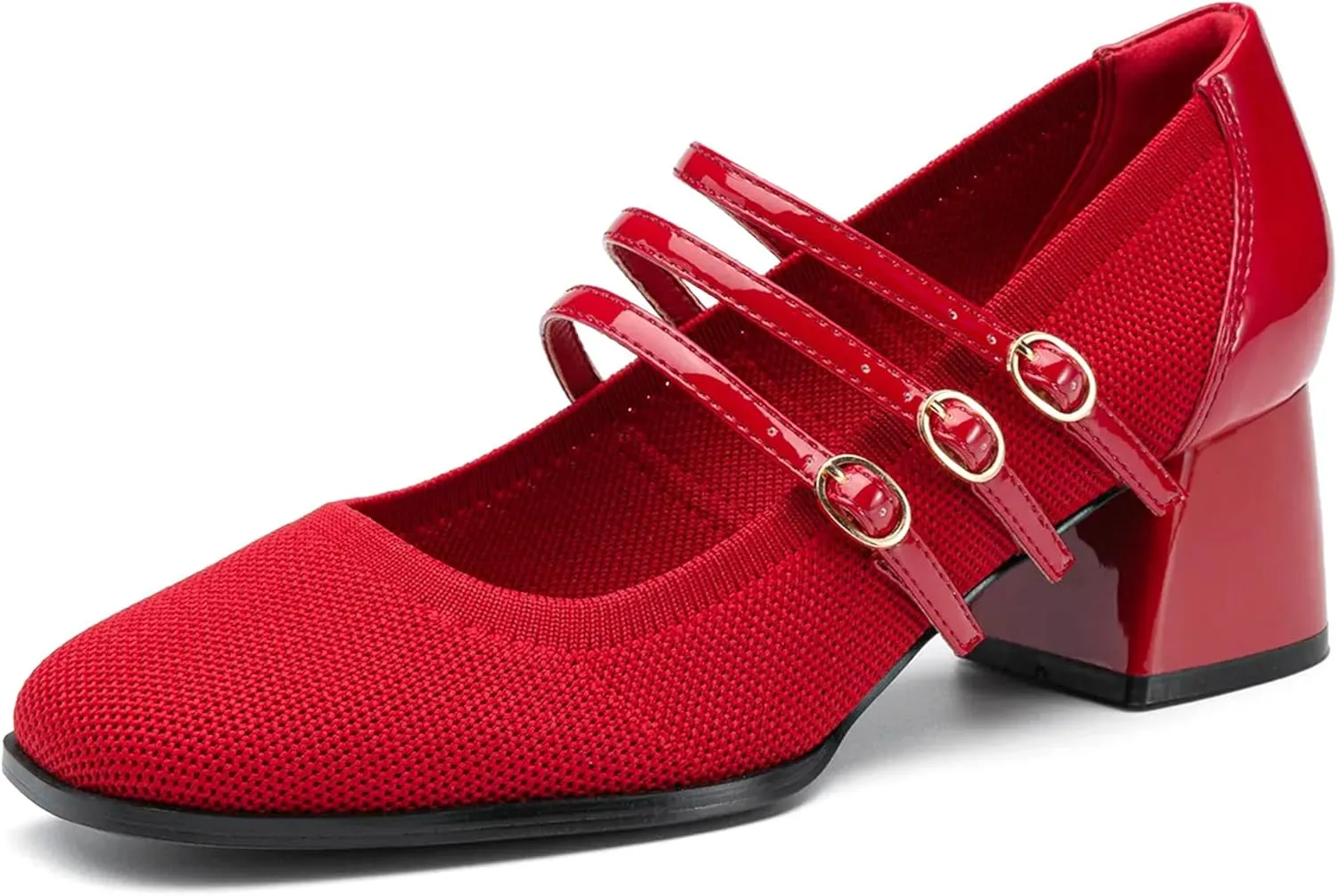 Mousse FIT Commute Women Pump Shoes with Square Toe Block Heeled Mary Janes
