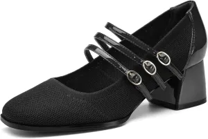 Mousse FIT Commute Women Pump Shoes with Square Toe Block Heeled Mary Janes
