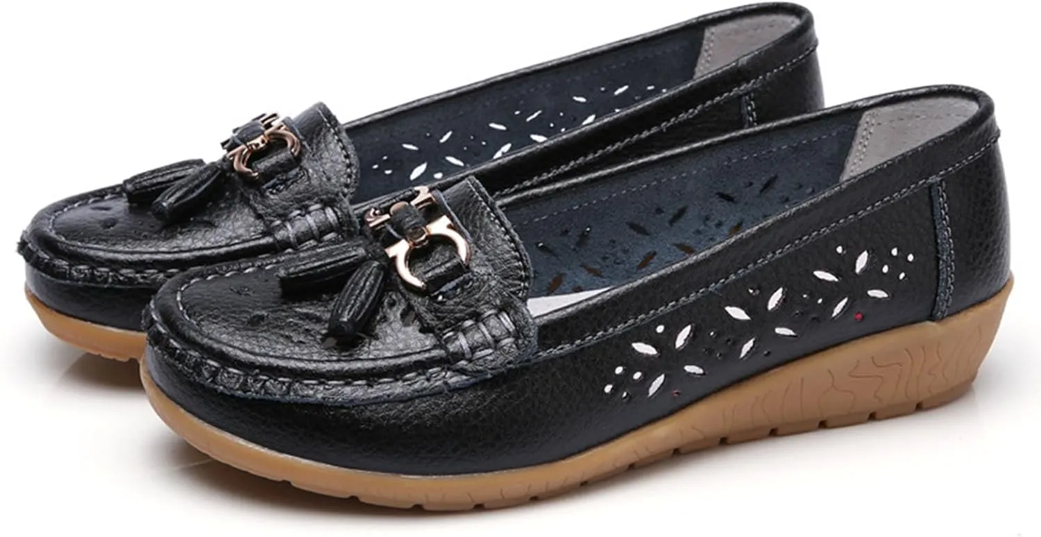 Orthopedic Women Summer Slip On Loafers Breathable Leather Comfortable Walking Shoes for Work Casual Wear
