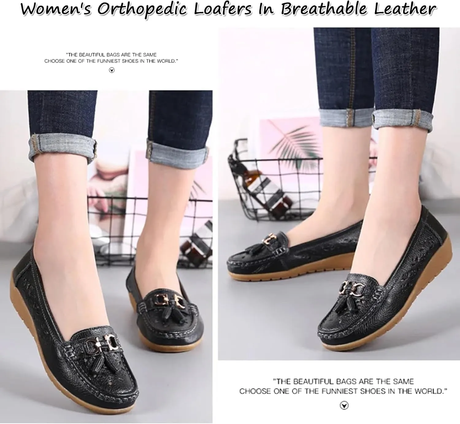 Orthopedic Women Summer Slip On Loafers Breathable Leather Comfortable Walking Shoes for Work Casual Wear