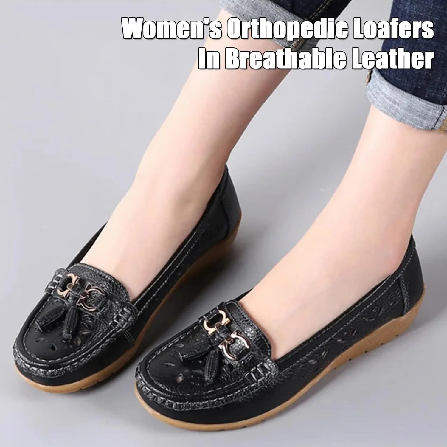 Orthopedic Women Summer Slip On Loafers Breathable Leather Comfortable Walking Shoes for Work Casual Wear