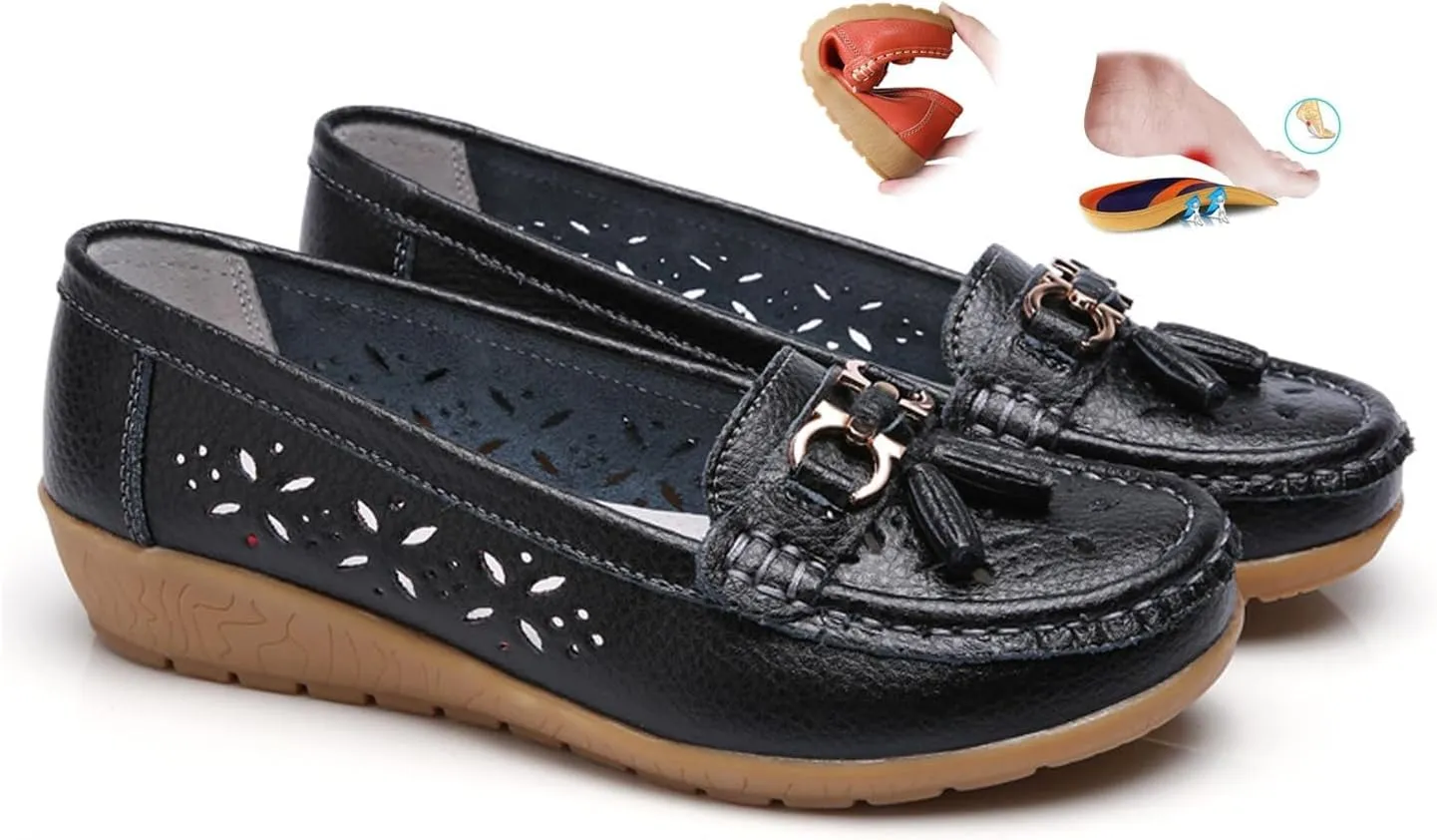Orthopedic Women Summer Slip On Loafers Breathable Leather Comfortable Walking Shoes for Work Casual Wear