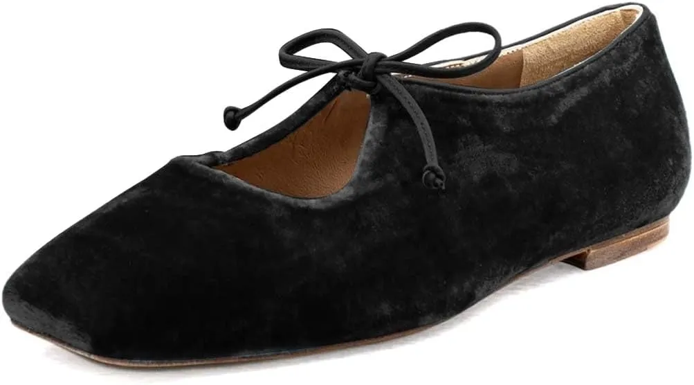 Pazzion Women Cute Bowtie Closed Square Toe Mary Jane Flats Slip On Cutout Ballet Flat Shoes for Walking Dancing Prom Size 4-16 US