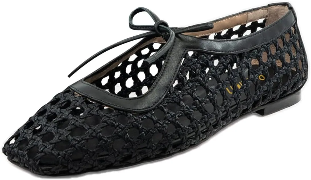 Pazzion Women Cute Bowtie Closed Square Toe Mary Jane Flats Slip On Cutout Ballet Flat Shoes for Walking Dancing Prom Size 4-16 US