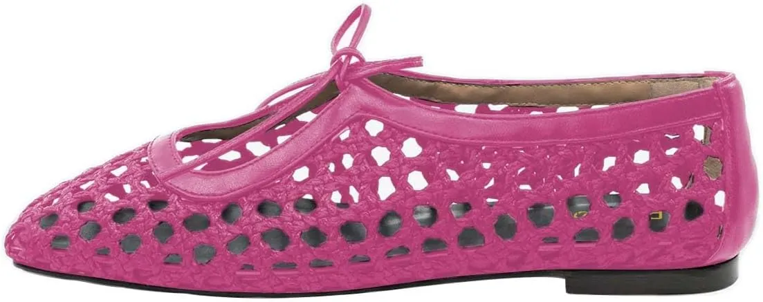 Pazzion Women Cute Bowtie Closed Square Toe Mary Jane Flats Slip On Cutout Ballet Flat Shoes for Walking Dancing Prom Size 4-16 US