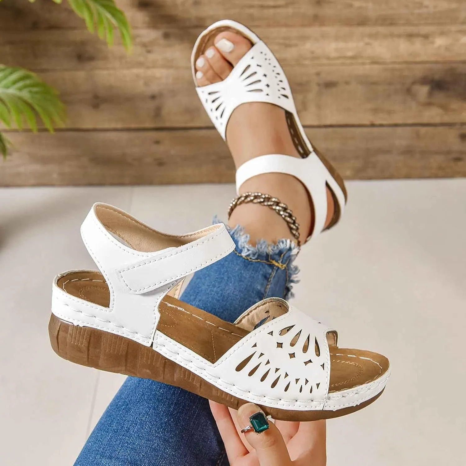 Platform Clogs Women Closed Toe Wedge Slip On Walking Sandals Hollow Out Comfortable Womens Wide Sandals