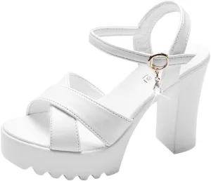 Platform Heels for Women Black Dress Shoes Chunky High Heel Sandals Ankle Strap Wedding Evening Party Dress Pumps