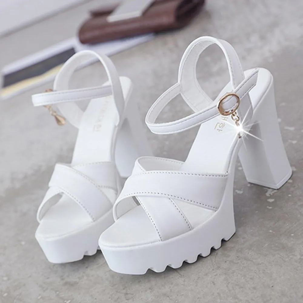 Platform Heels for Women Black Dress Shoes Chunky High Heel Sandals Ankle Strap Wedding Evening Party Dress Pumps