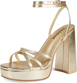 Platform Heels for Women Strappy Block Chunky High Heels Open Toe Ankle Strap Sandals Fashion Lace Up Wedding Party Evening Prom Dance Dress Shoes
