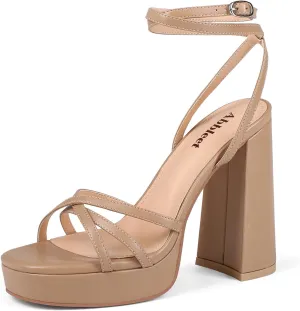 Platform Heels for Women Strappy Block Chunky High Heels Open Toe Ankle Strap Sandals Fashion Lace Up Wedding Party Evening Prom Dance Dress Shoes