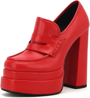 Platform Loafers High Block Heeled Mary Janes for Women Ladies Comfortable Chunky Dress Slip On Square Toe Shoes