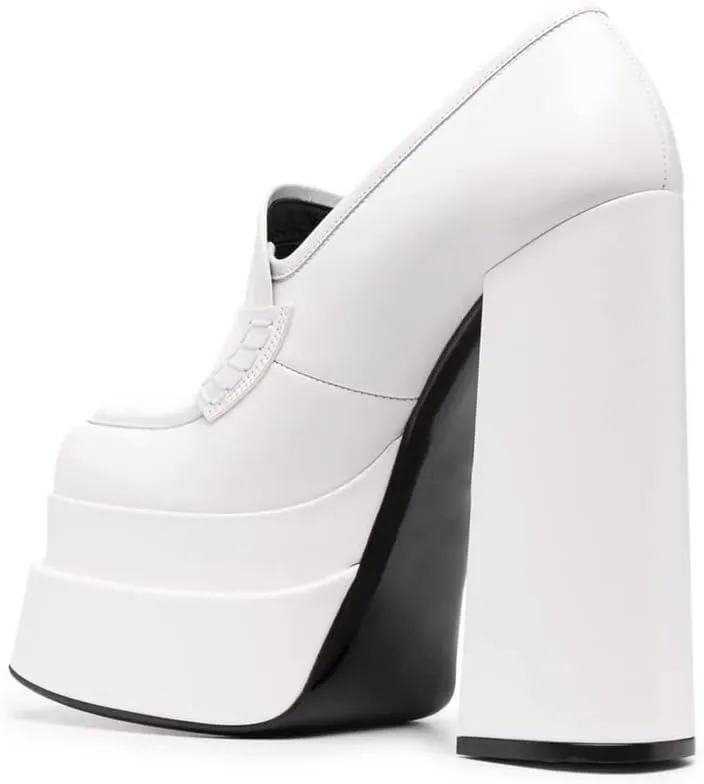 Platform Loafers High Block Heeled Mary Janes for Women Ladies Comfortable Chunky Dress Slip On Square Toe Shoes