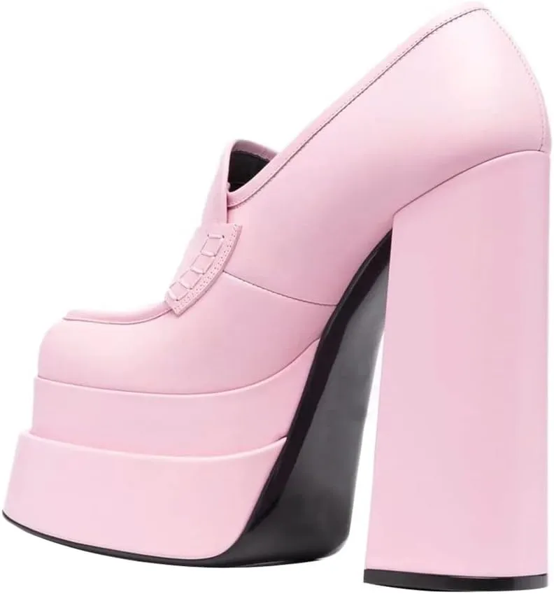 Platform Loafers High Block Heeled Mary Janes for Women Ladies Comfortable Chunky Dress Slip On Square Toe Shoes