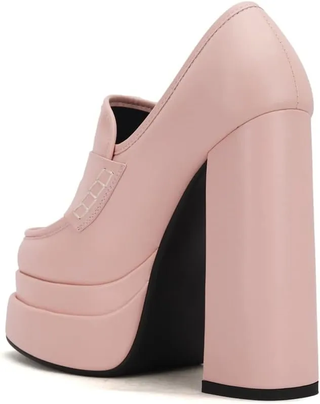Platform Loafers High Block Heeled Mary Janes for Women Ladies Comfortable Chunky Dress Slip On Square Toe Shoes