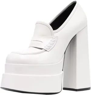 Platform Loafers High Block Heeled Mary Janes for Women Ladies Comfortable Chunky Dress Slip On Square Toe Shoes