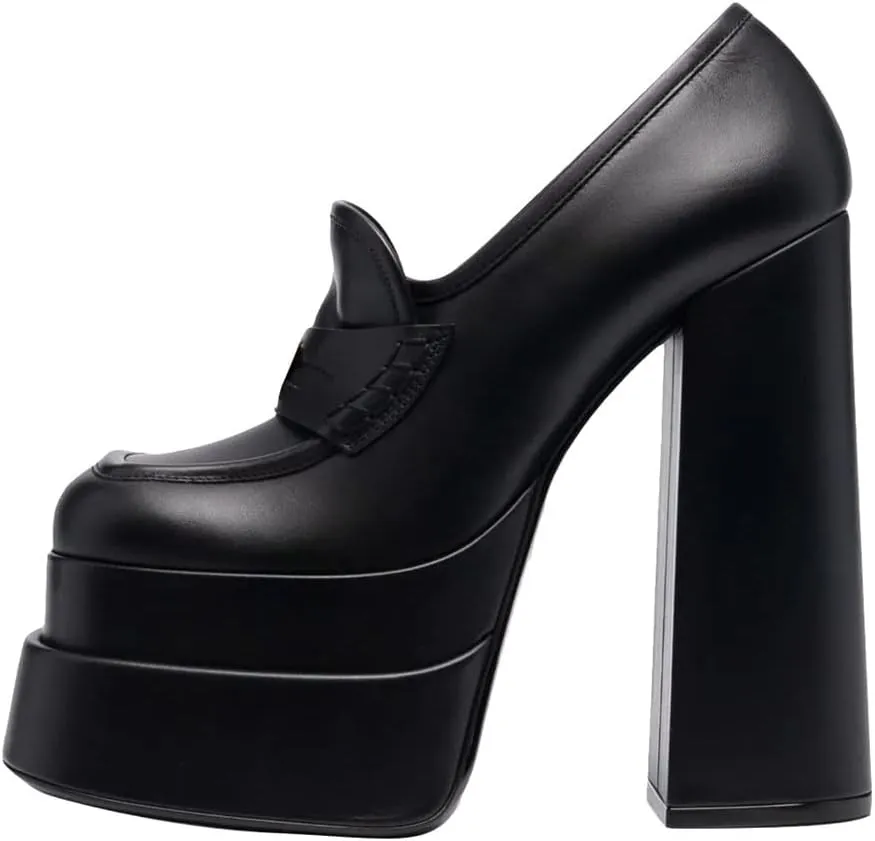 Platform Loafers High Block Heeled Mary Janes for Women Ladies Comfortable Chunky Dress Slip On Square Toe Shoes