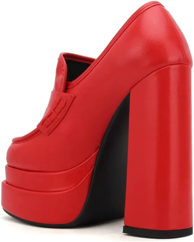 Platform Loafers High Block Heeled Mary Janes for Women Ladies Comfortable Chunky Dress Slip On Square Toe Shoes