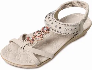 Sandals Comfortable Bohemian Walking Strap Elastic Slip On Casual Beach Sandal Shoes Summer Sandals for Women Big Toe