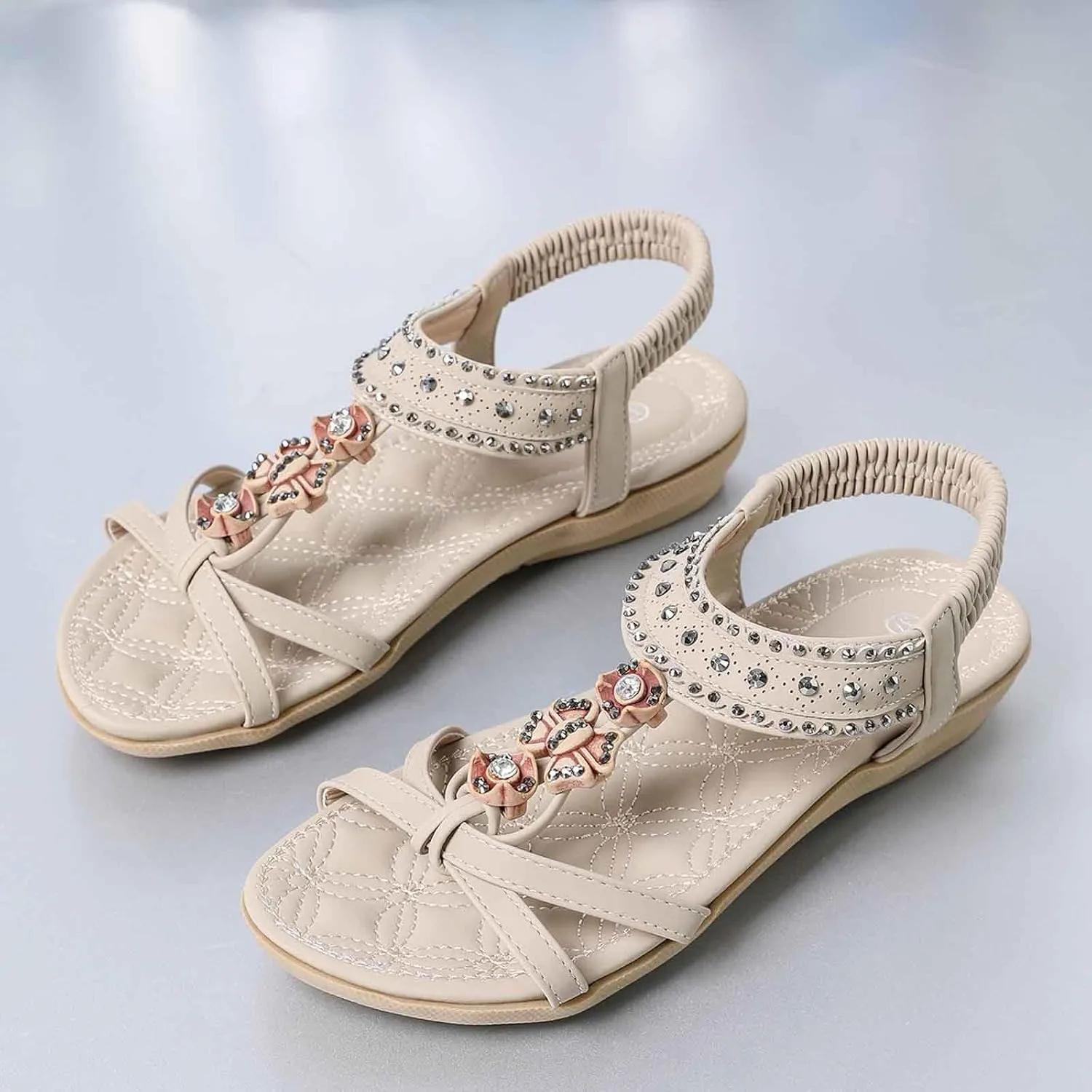 Sandals Comfortable Bohemian Walking Strap Elastic Slip On Casual Beach Sandal Shoes Summer Sandals for Women Big Toe