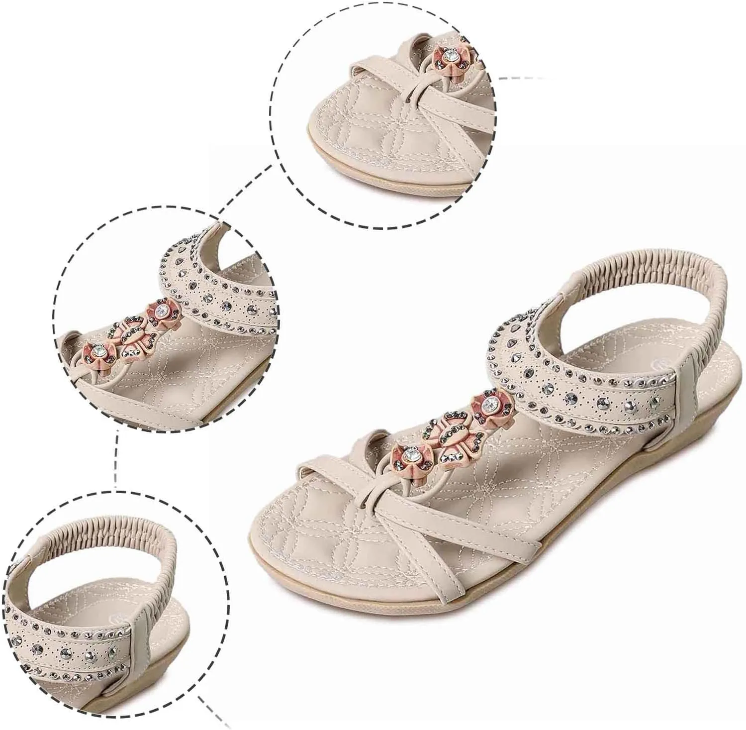 Sandals Comfortable Bohemian Walking Strap Elastic Slip On Casual Beach Sandal Shoes Summer Sandals for Women Big Toe