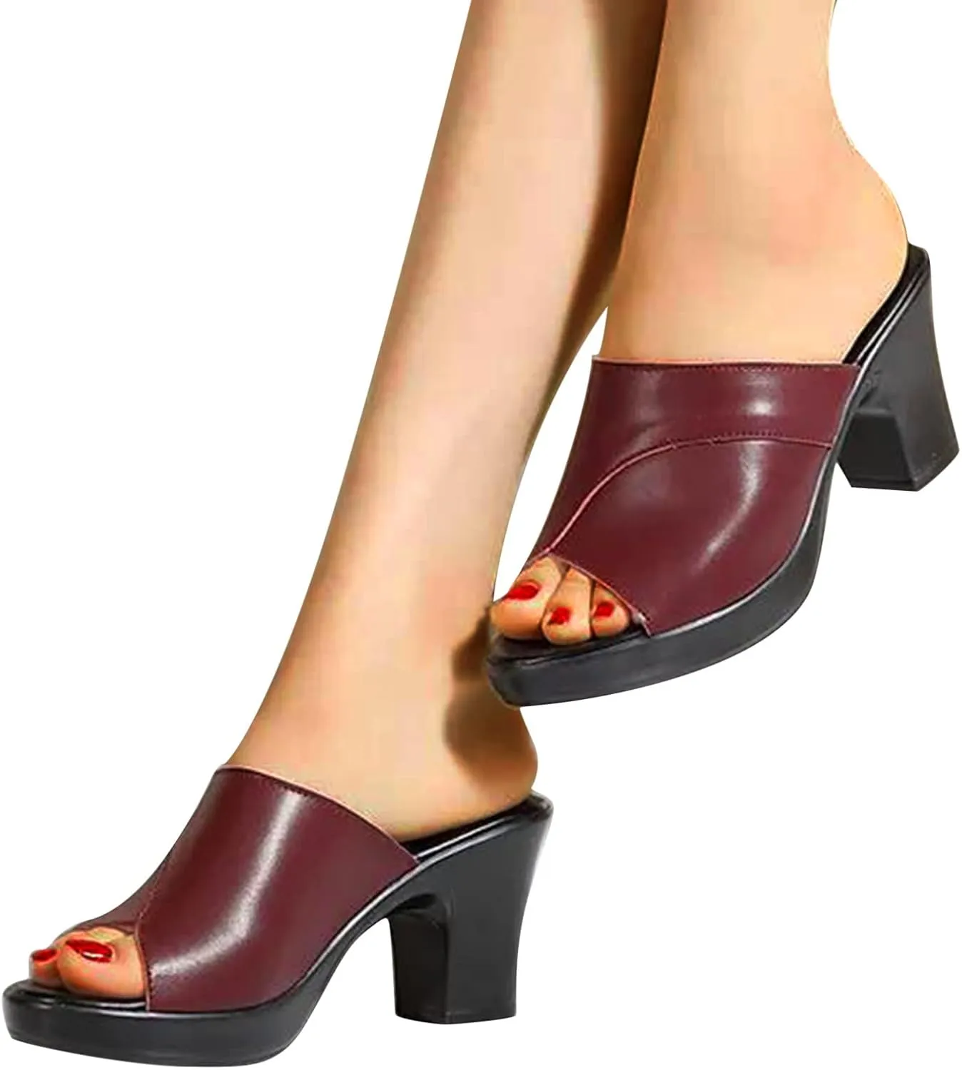 Sandals for Women 2025 Chunky Platform Mules Sandals Slip on Block Heels Square Toe High Heeled Dress Shoes